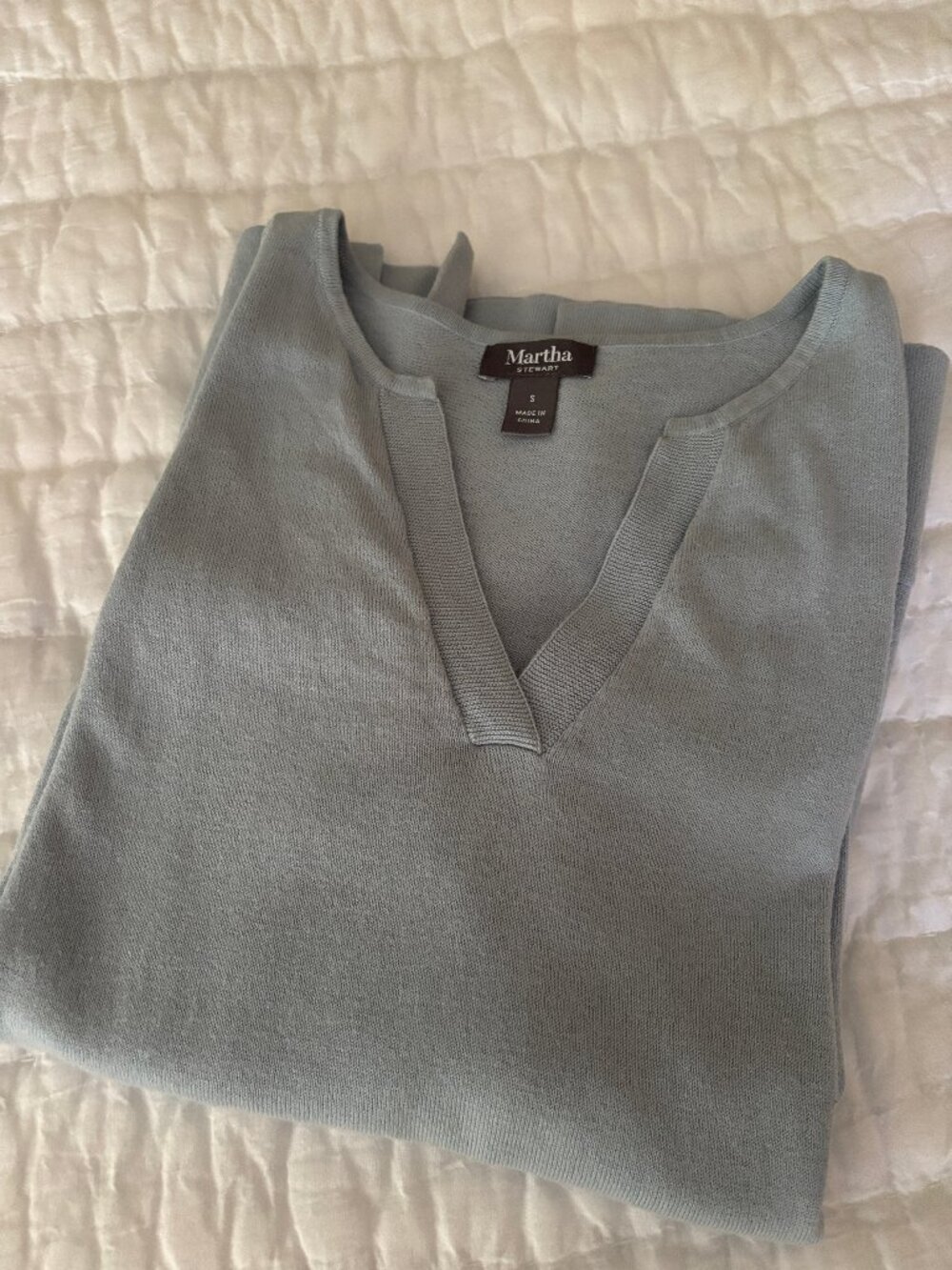 Martha Stewart Light Blue Knit Top 3/4 Sleeves Size Small